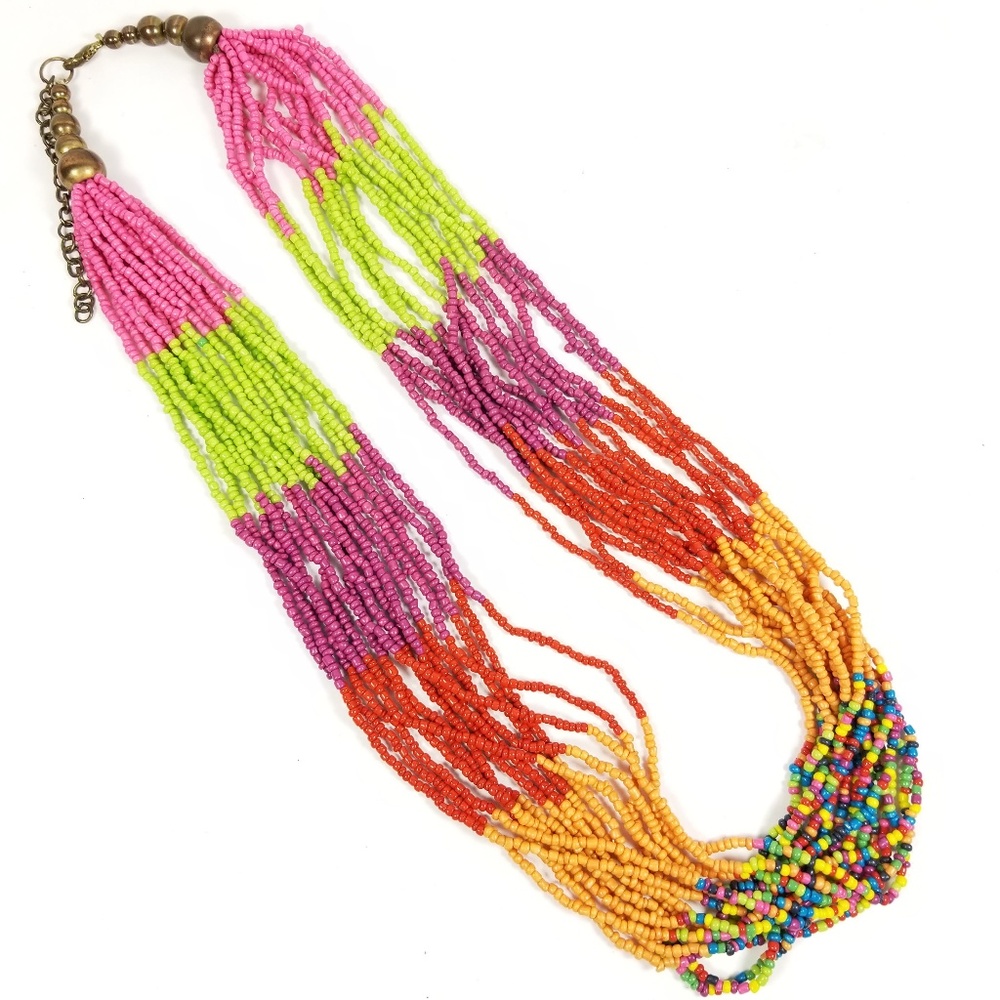 Vintage Beaded Necklace Colorful Seed Bead Strands